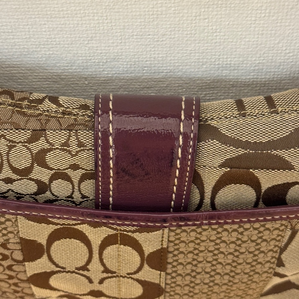 Coach Signature Patchwork Shoulder Bag in Tan and Purple - Picture 10 of 10